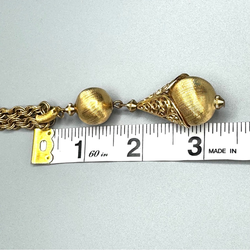 VTG Monet Bolero Brushed Gold Filigree Ball Drop Pendant Necklace - Picture 11 of 12